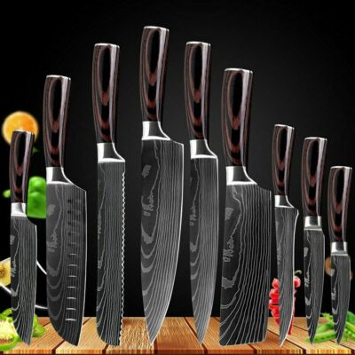 9tlg Küchenmesser Set Damaskus Muster Messerset Keramikmesser Schäler Kochmesser
