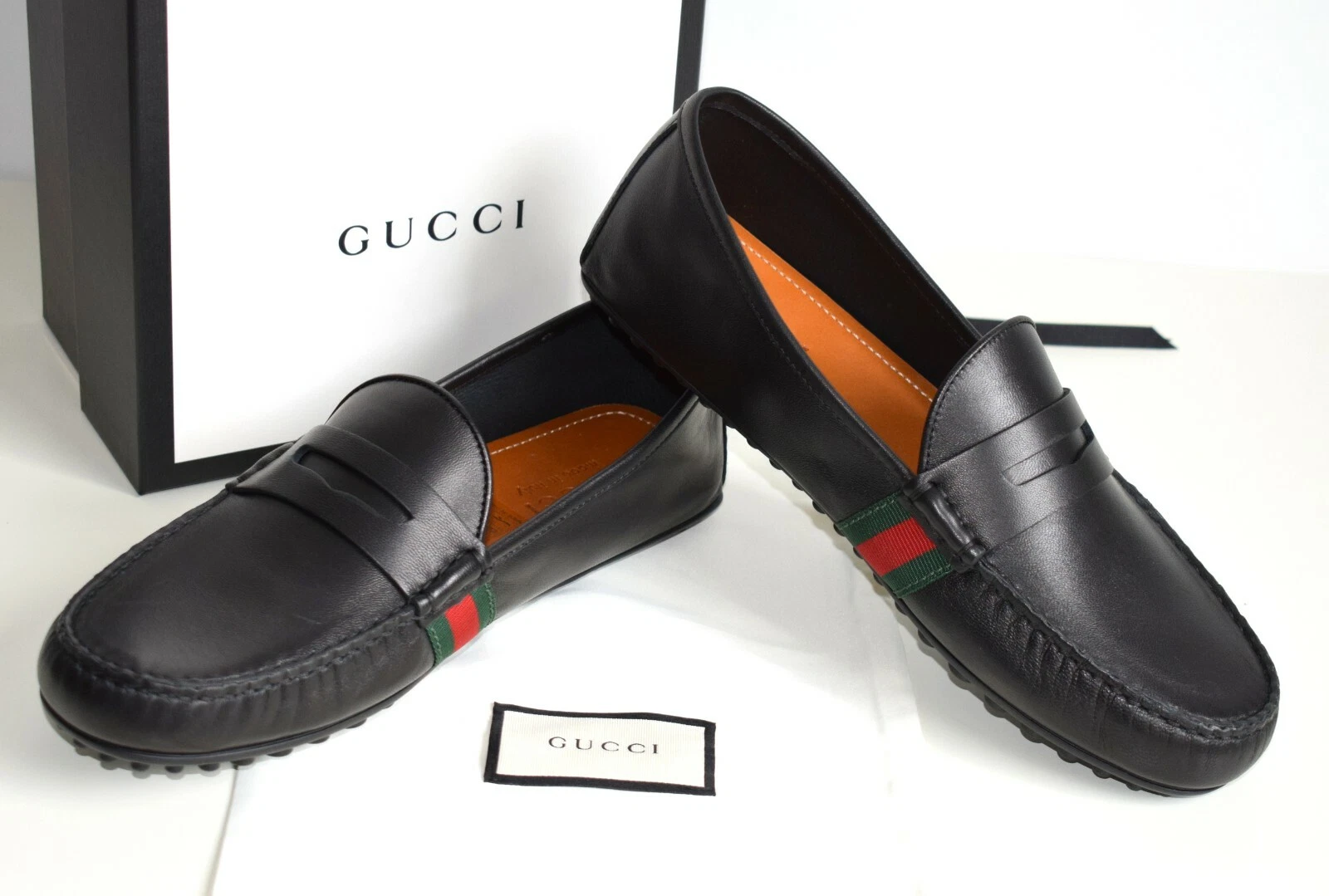 Chaussures de luxe GUCCI pour homme mocassins cuir noir EU 44,5 ; UK 10,5 ; US 11