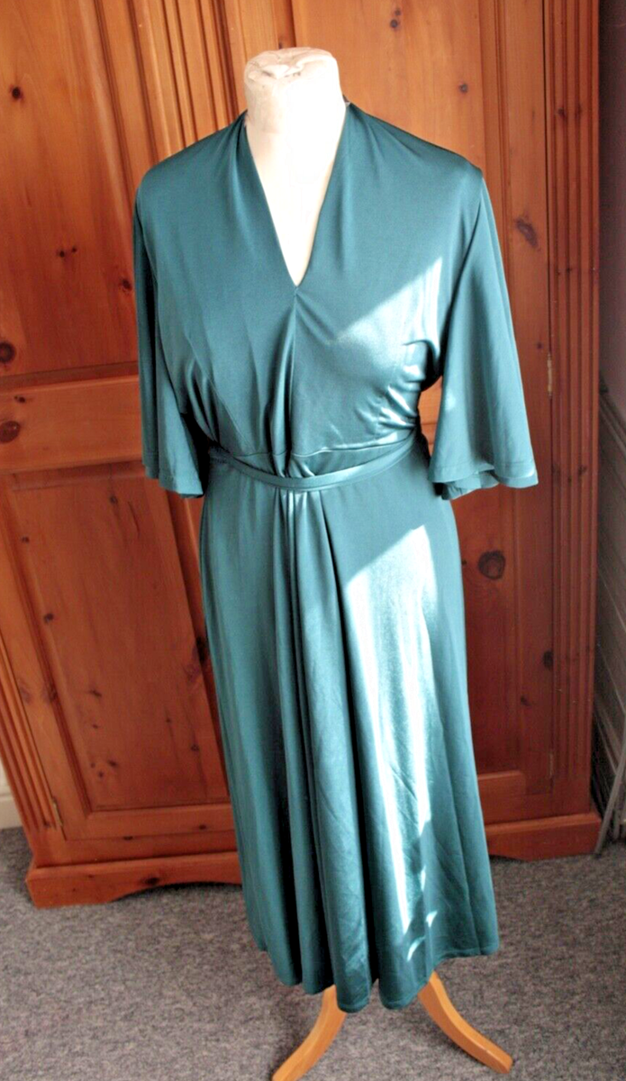 JENNY PACKMAN No1 Debenhams bottle green midi wrap dress size 14