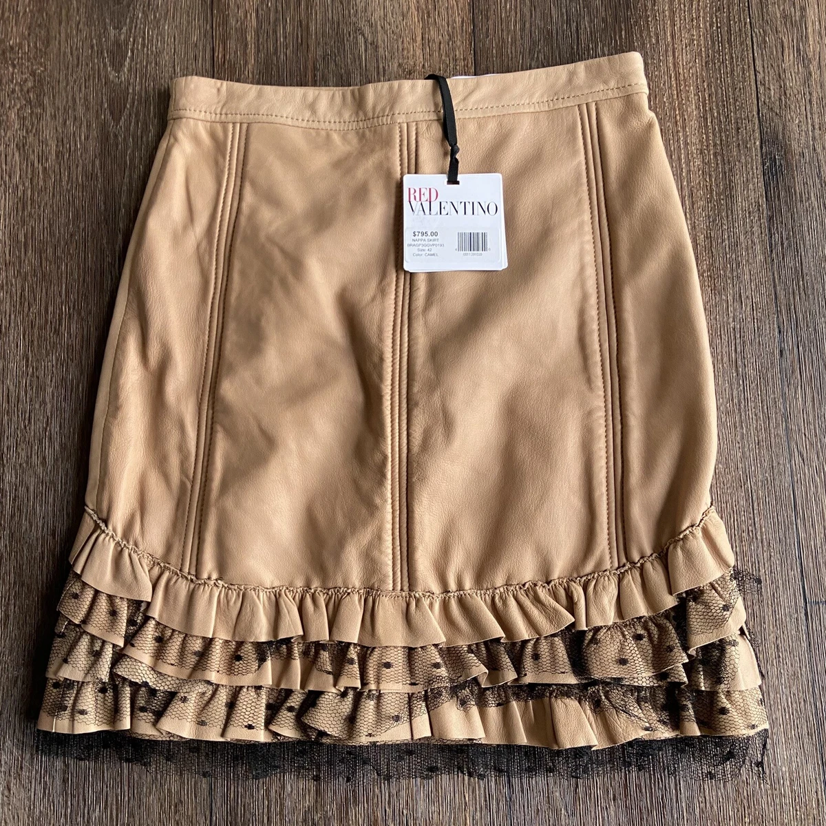 NWT Camel Lambskin Tiered Ruffle Nappa Skirt US 4 READ | eBay