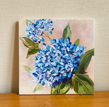 Original Floral Canvas Painting 12x12 with Textured Hydrangea Flower 3D wall art