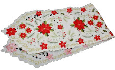 Elegant Table Runner Doily Mantel Scarf Holiday Poinsettia Gold Accents 66 X 15