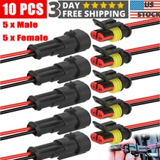 10X 2Pin Car Waterproof Electrical Wire Cable Connector Male Female Way Plug Kit