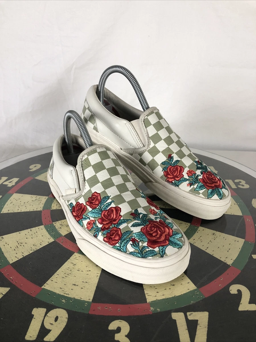 VANS Classic Slip On Embroidered Checkerboard Rose Sneakers Shoes Women 6.5 M5