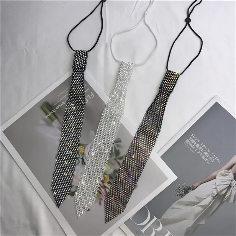 Women Adjustable Rhinestone Ties Necktie Crystal Necklace Shirt