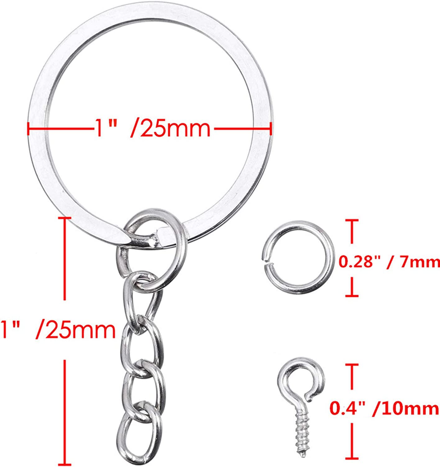 100Pcs Keychain Rings with Chain, Open Jump Rings and Screw Eye Pins