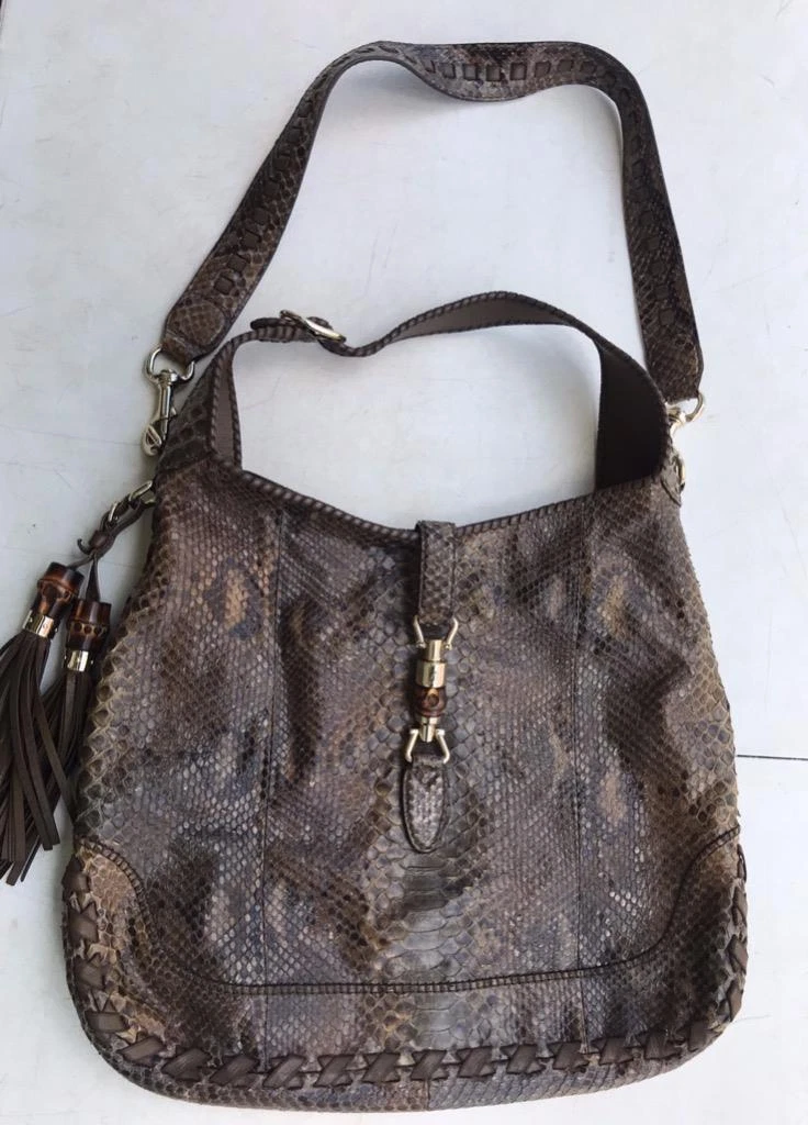 Gucci New Jackie Large Python Hobo Bag Black Snakeskin