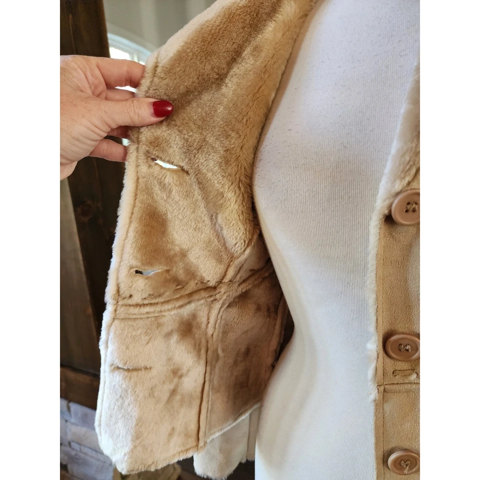 Y2K VTG Forever 21 Faux Suede Jacket Tan Beige Sherpa Lined Western Style Size S - Image 4 of 4