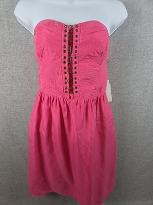 Twelfth St. by Cynthia Vincent XS Party Pink Silk Mini Corset Smocked Dress NEW