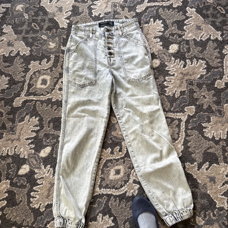 Veronica Beard Bolton High Rise Acid Wash Elastic Hem Jeans Size 25 Made in USA