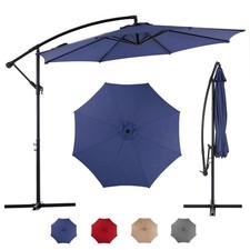 9.8ft Offset Umbrella Cantilever with Crank Cross Base for Garden Lawn Blue