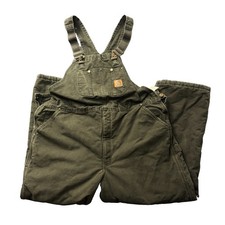 Vintage Carhartt Overalls Mens Size 46x30 Green Double Knee Duck Bib R27 MOS