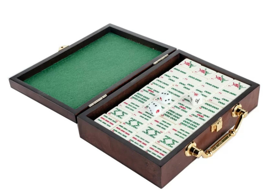 Petit Mahjong en bois mallette de transport pour jeu de table traditionnel