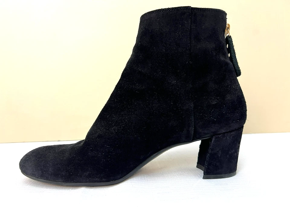 AGL Ankle Boot Black Suede 2" Heel Almond Toe Back Zip W/ Studded Pull SZ 39.5 - Image 3 of 4