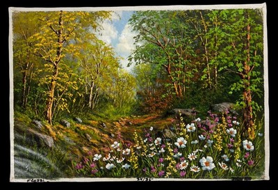 Fiora Cozzi Original Oil Painting Woodland Wildflower Landscape 37x25