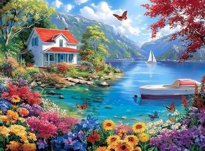 500 Piece Puzzle for Adults   Lake House Landscape Jigsaw Puzzle for Adults &...