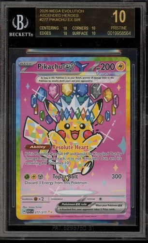 Pokemon Pikachu ex Ascended Heroes SIR #277 BGS 10 BLACK LABEL
