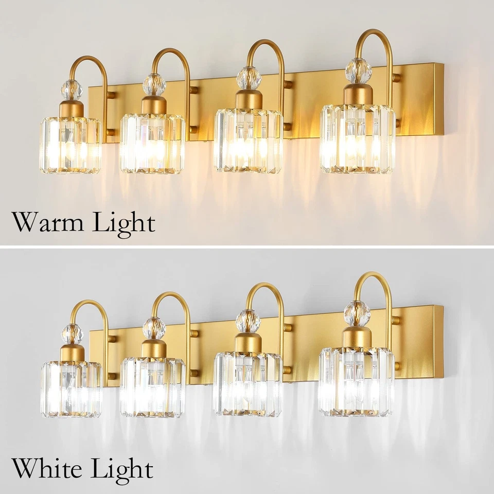 Luces de tocador doradas 4 luces de cristal dorado luces de tocador de baño sobre espejo M... Foto 3 de 4