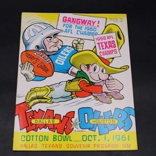 1961 Dallas Texans vs Houston Oilers Official Program AFL 10/1/61 ZJ21039