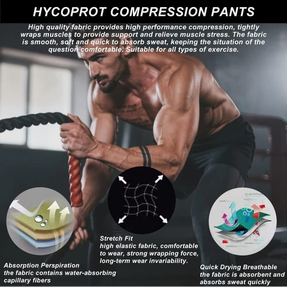 HYCOPROT Men's Compression Pants Athletic Tight,Leggings Base Medium, Black  image 3