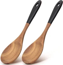 2 Pcs Large Wooden Spoons for Cooking Serving Spoon 12" Big Mixing Black 