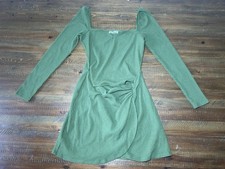 Reformation Women's Green Cleona Ribbed Faux Wrap Knit Dress Size Large