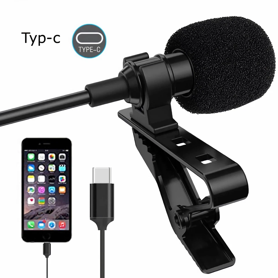 BOLWINS N33C Microfono USB C Lavalier Omnidirezionale Type-C Clip On Mini MIC 1,5m Cavo