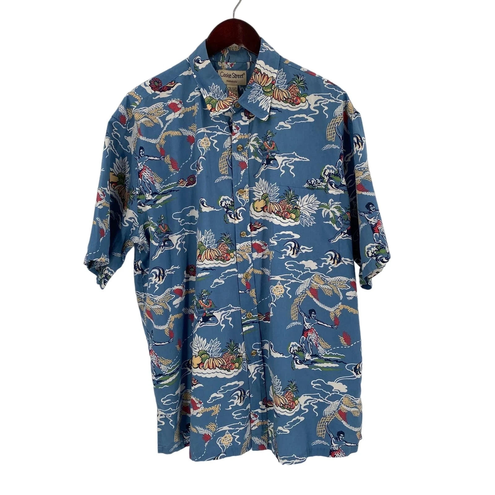 Mens Hawaiian shirt XL Cooke Street blue pineapple fish