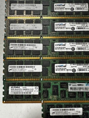 Lot of 11 Mixed Brand 8GB 2Rx4 PC3L-10600R-8-11-E2 RAM Modules