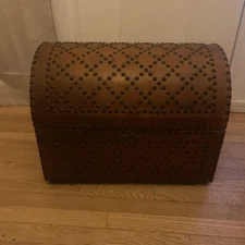 Vintage Wooden Dome Trunk with Brass Studs – Decorative Storage Chest