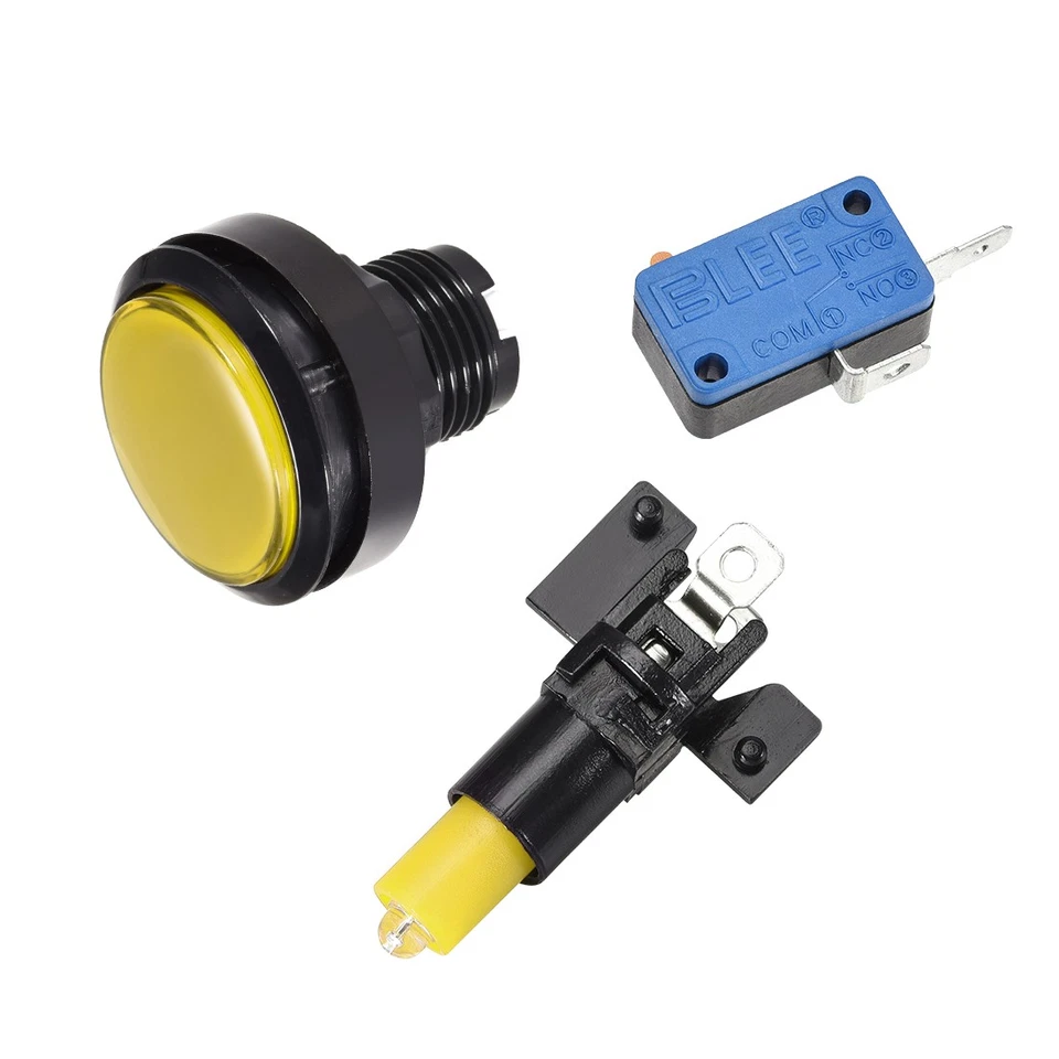 Game Push Button 46mm Round 12V LED Illuminated Push Button Switch Yellow 2pcs - Image 3 of 3