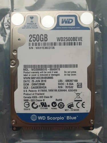 Western Digital 250GB WD2500BEVE-00A0HT0 2.5" IDE HARD DRIVE WD - DCM: DBNT2BNB