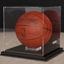 Putros Basketball Display Case with Mirror and Black Metal Grooved Base Acrylic