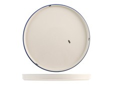 6 piatti tondi Rye in porcellana bianca con bordo blu cm 25.