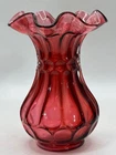 Fenton Art Glass Flute and Dot Vase in Country Cranberry Excellent NOS