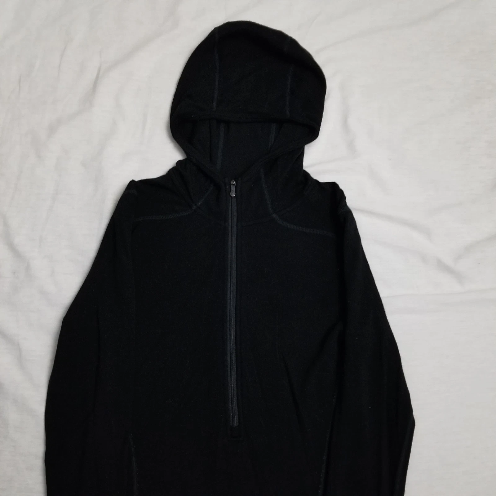 Smartwool Hoodie Womens Small Black Base Layer Merino Wool 1/2 Zip Thermal 1/4