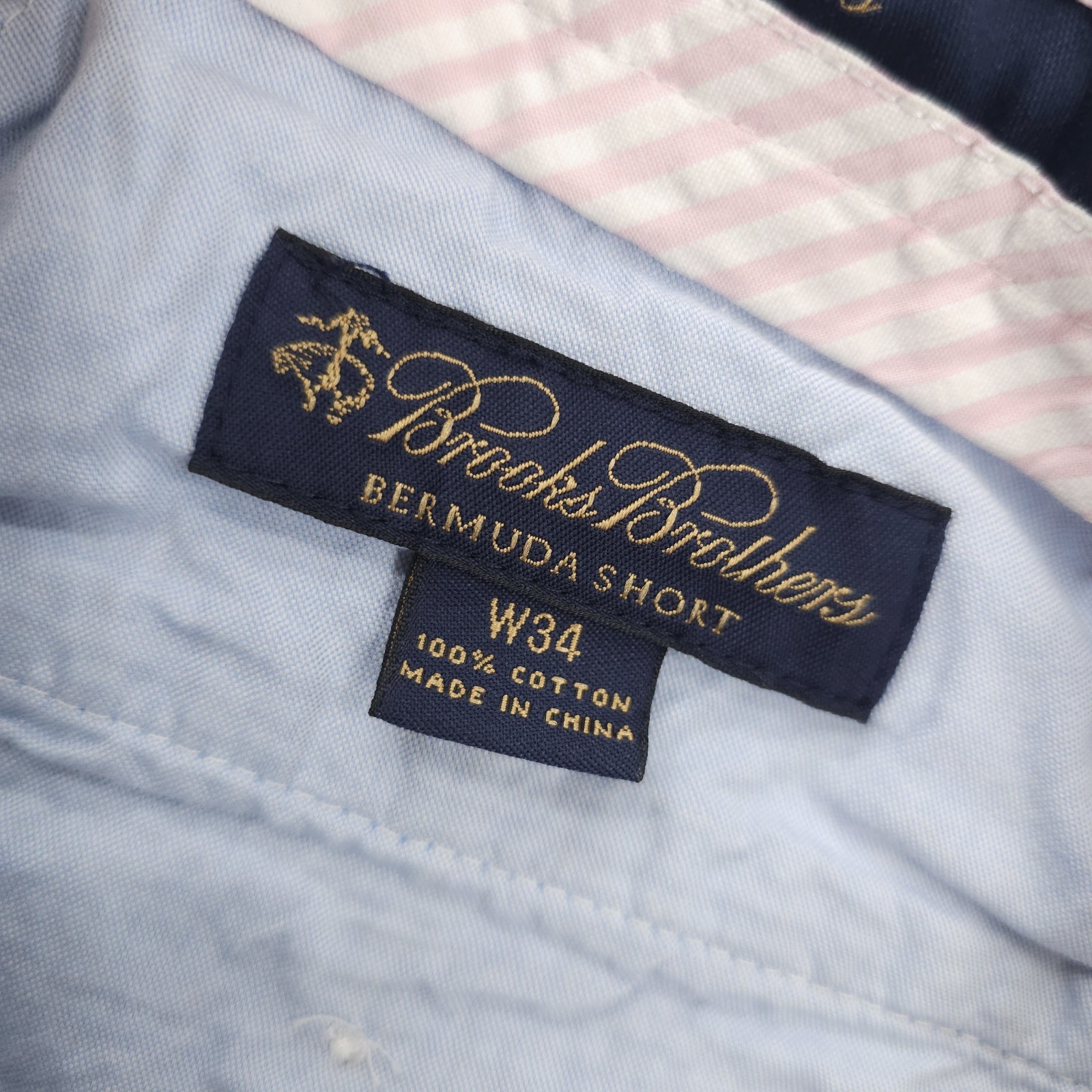 BROOKS BROTHERS Seersucker Bermuda Shorts Embroidered Flamingo Blue Striped 34 thumbnail 6