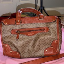 Coach Brown Tan Logo Satchel Top Handle Gold Hardware Turn Lock