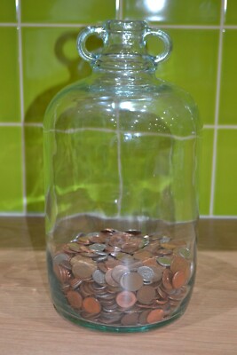 Glas Großflasche Spardose Box Sparschwein Sparen dauert 2£ Münzen Spardose 4,5 Ltr