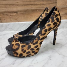 Women's 9.5 M Nine West Expensive Platform Pump D'Orsay Leopard Hair Shoes Heels