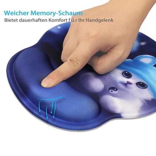 Tapis de souris antidérapant avec repose-poignet en gel motif chat bleu - Photo 5/7