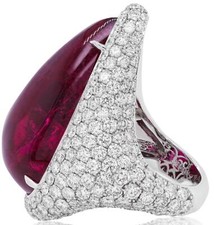 42.58CT DIAMOND & AAA TOURMALINE 14K WHITE GOLD PEAR SHAPE & ROUND CABOCHON RING