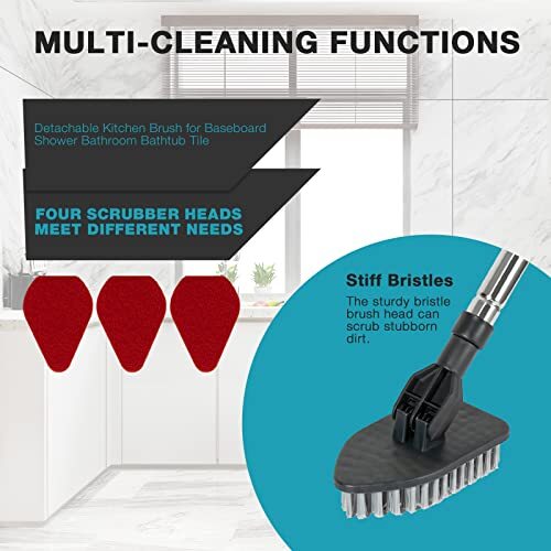 Duschbadewanne & Fliesenwäscher Reinigungsbürste mit langem Griff 46 Zoll - schwarz - Bild 4 von 8