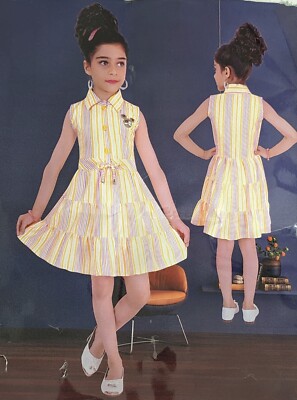 Girls Easter Striped Pleted Belted Button Rainbow Casual Knee Length Middy Dress | eBay Girls Easter Striped Pleted Belted Button Rainbow Casual Knee Length Middy Dress | eBay