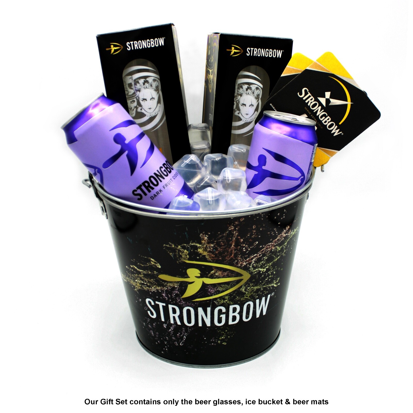 Strongbow Glass Gift Set- 2 Cider Carnevil Glass Ice Bucket 2 Beer Mats Father