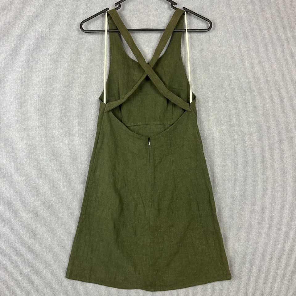 Auguste Dress Womens 8 Olive Green Pure Ramie Crossover Back Mini eBay