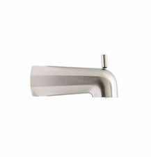 Bathroom Tub Spout with Built in Diverter in a PVD Satin Nickel Finish.