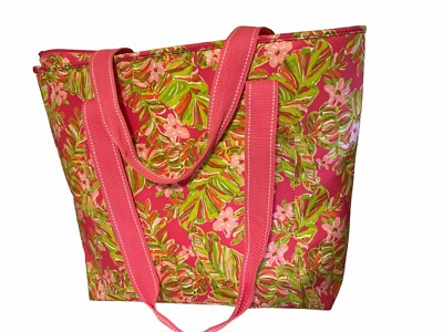 Lilly Pulitzer Tote Bag Capri Pink /Green Large Canvas Bag EUC