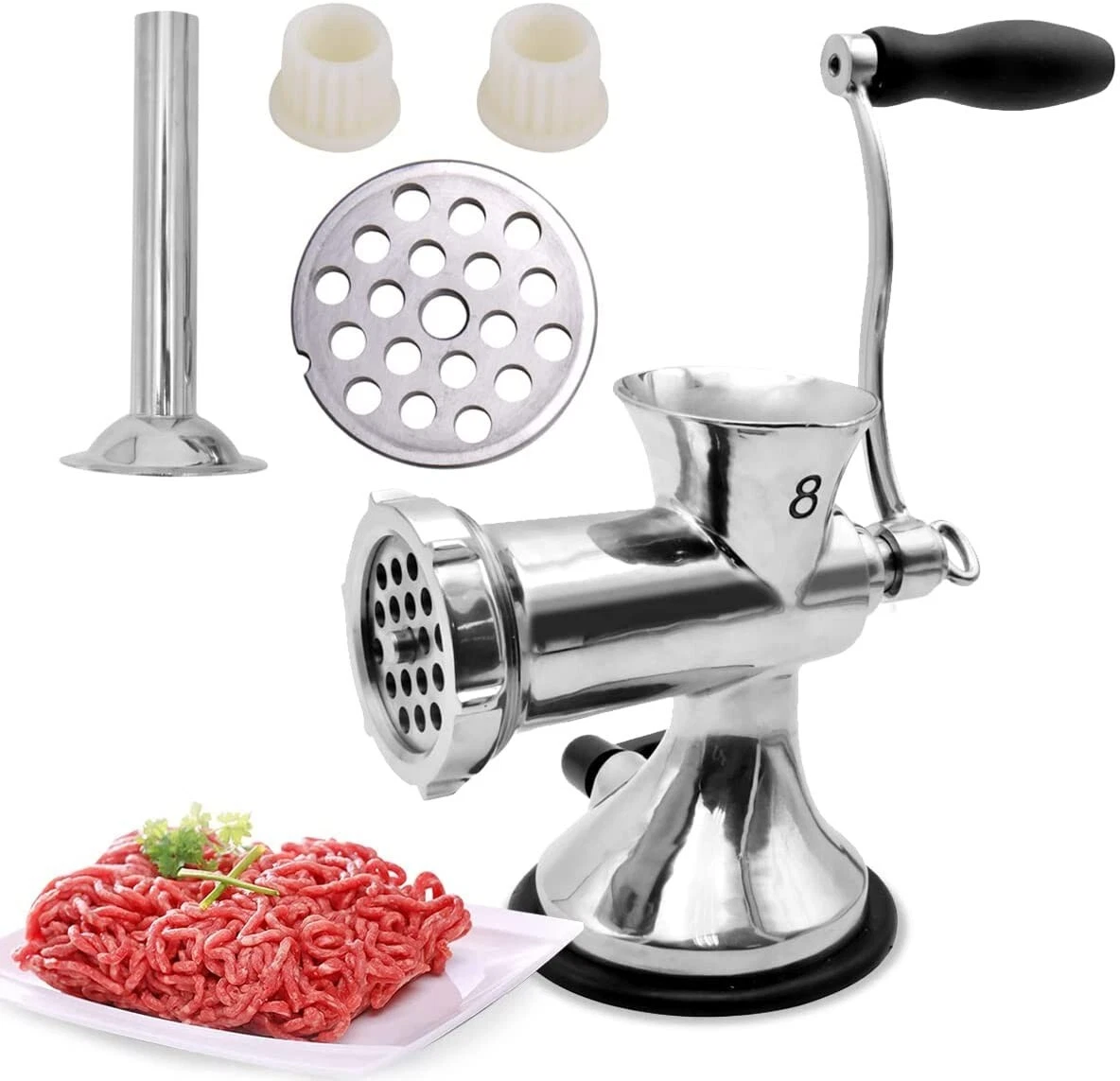 LuxSense Manual Meat Grinder, Stainless Steel Hand Operated Machine,  Multifuncti