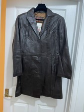 Helium Geniune Leather Brown Jacket Coat Long Knee Size 12 14 Vintage Gorgeous